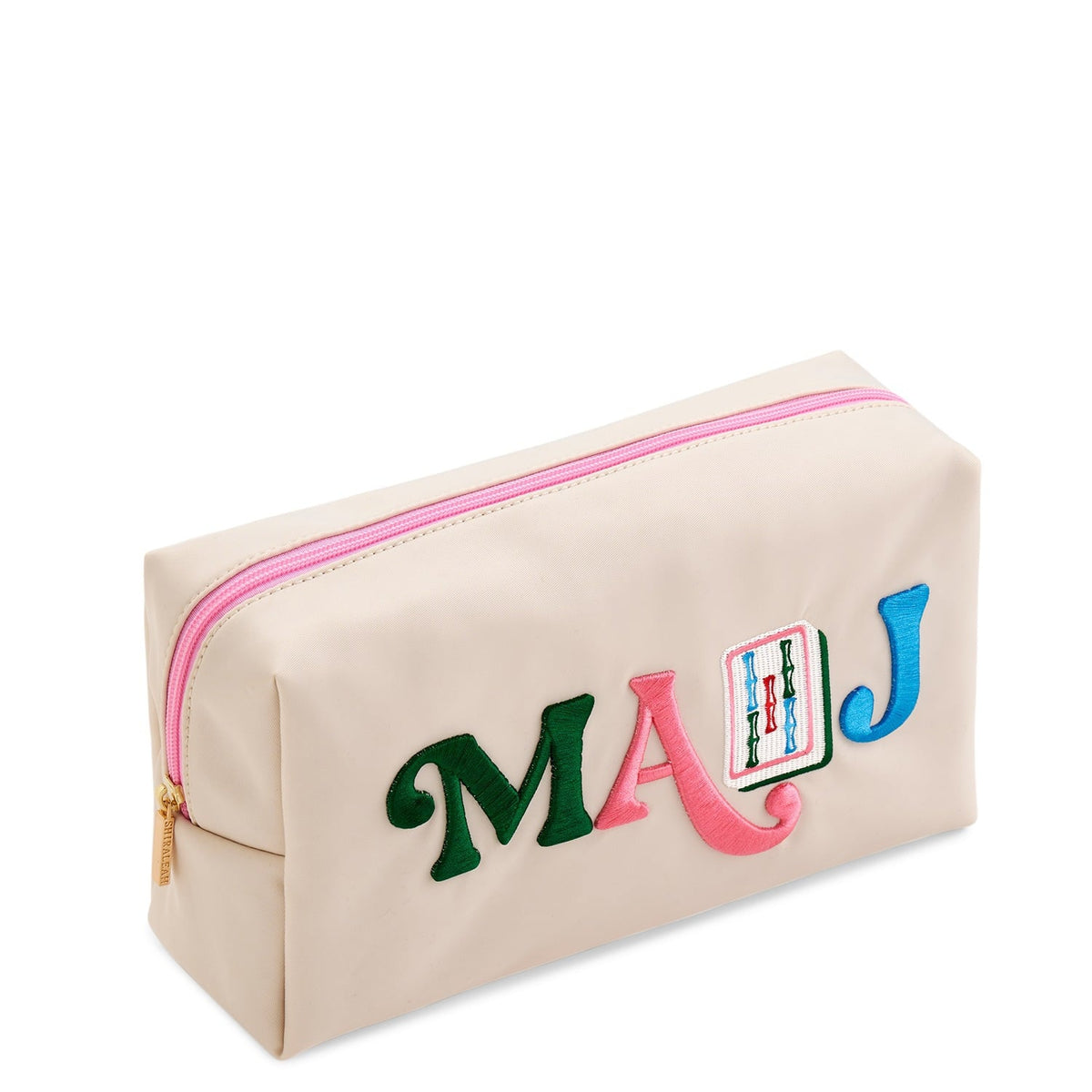 "MAHJ" MAHJONG TILES ZIP POUCH,BEIGE