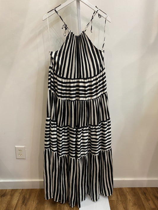 Stripe Satin Tiered Halter Maxi Dress