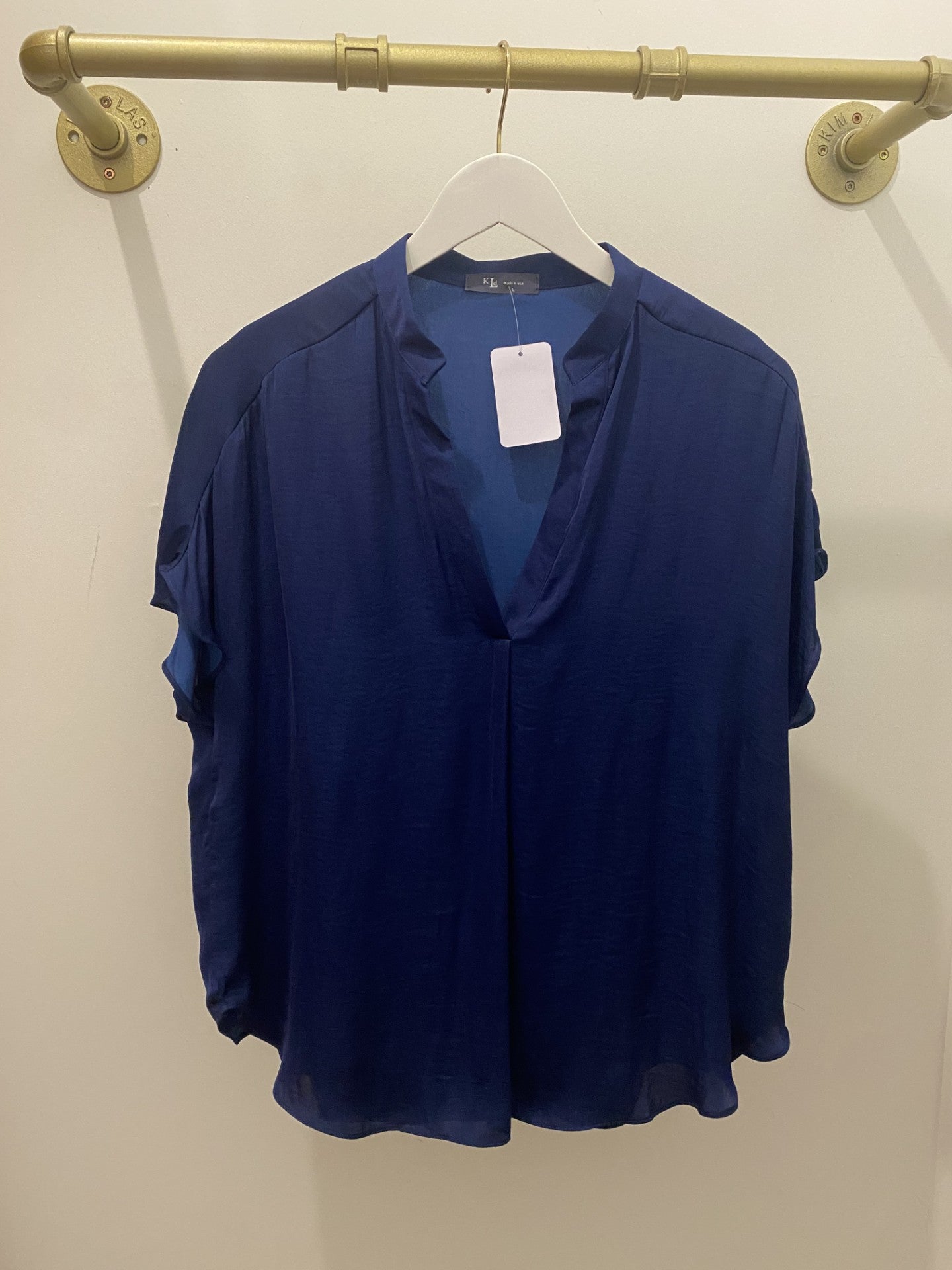 Satin Collar pullover short sleeve blouse