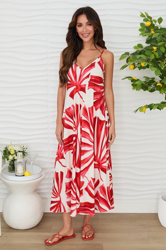 Red and White Print Dress