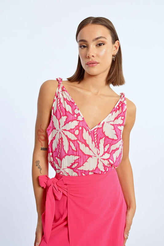 Pink Tie Shoulder Tank Top