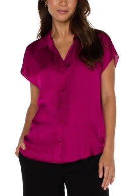 Fuchsia dolman sleeve collared blouse