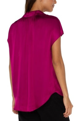 Fuchsia dolman sleeve collared blouse