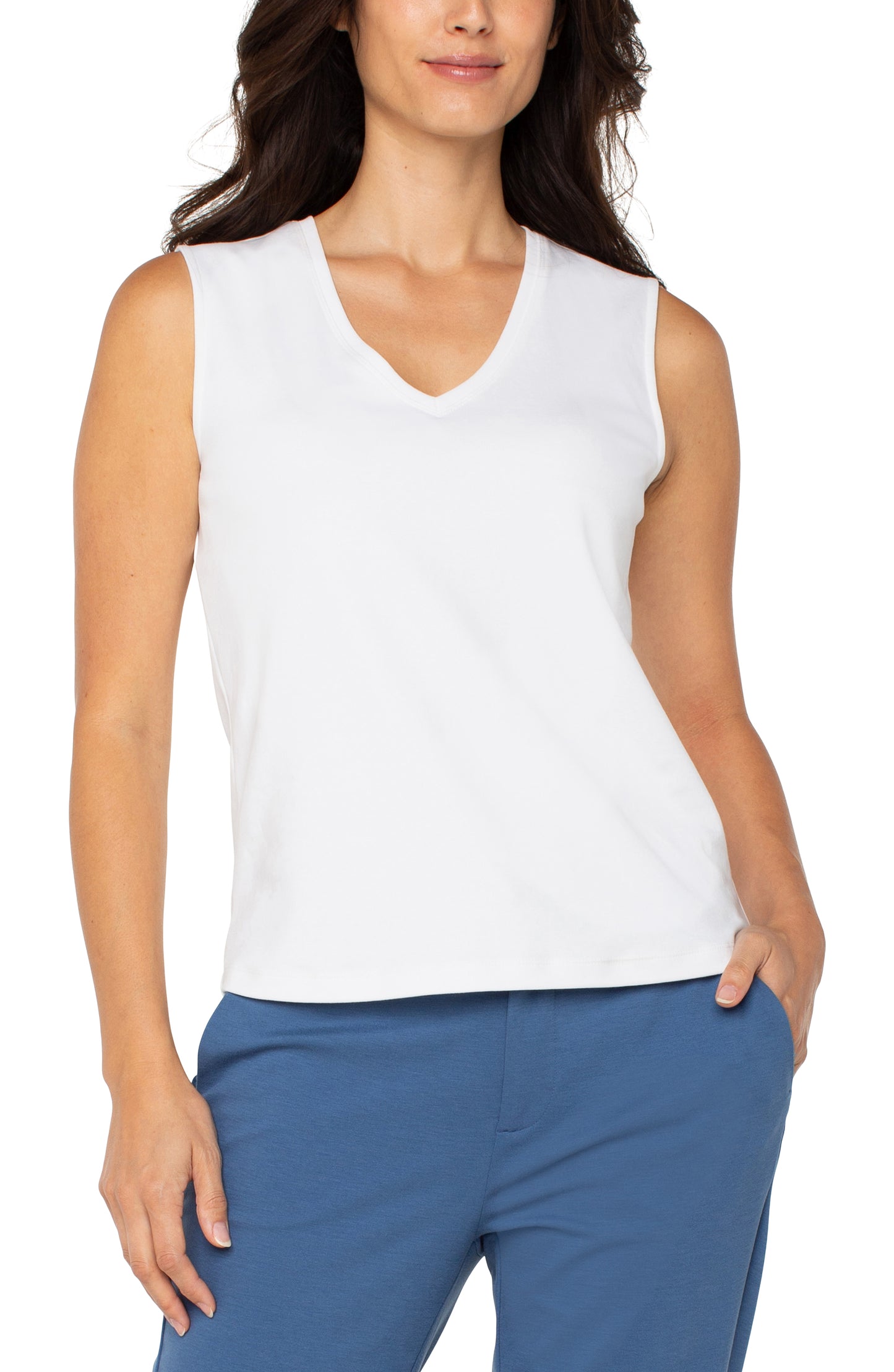 Sleeveless V Neck Knit Tank Top