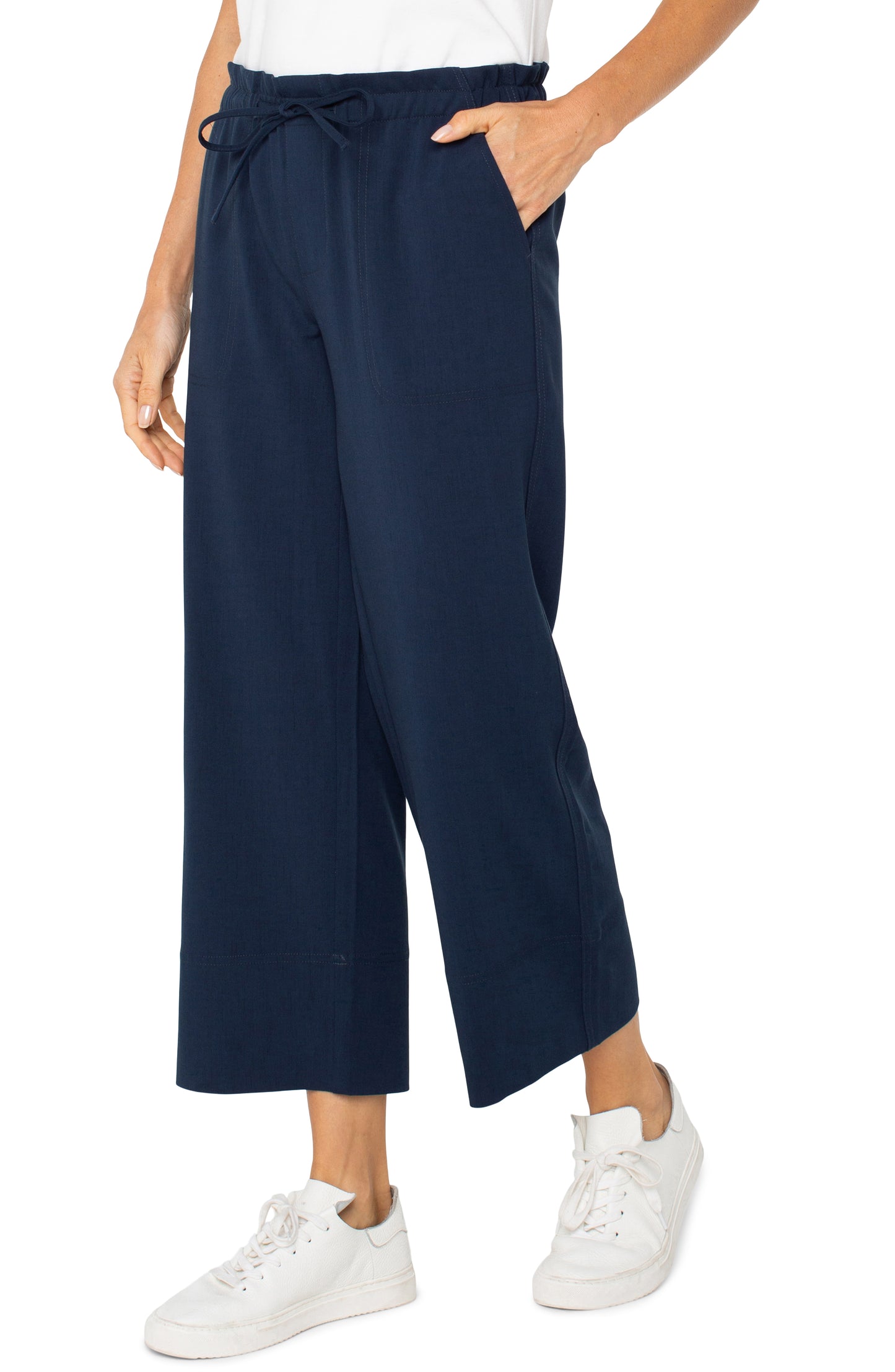 Navy Pull on tie waist pant