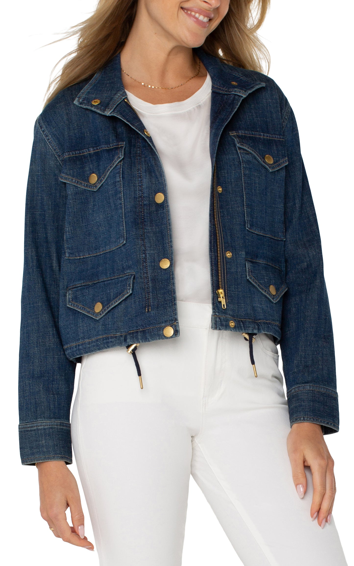 Cropped Cargo Denim Jacket