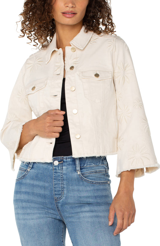 Jacket with fray hem and wide sleeves