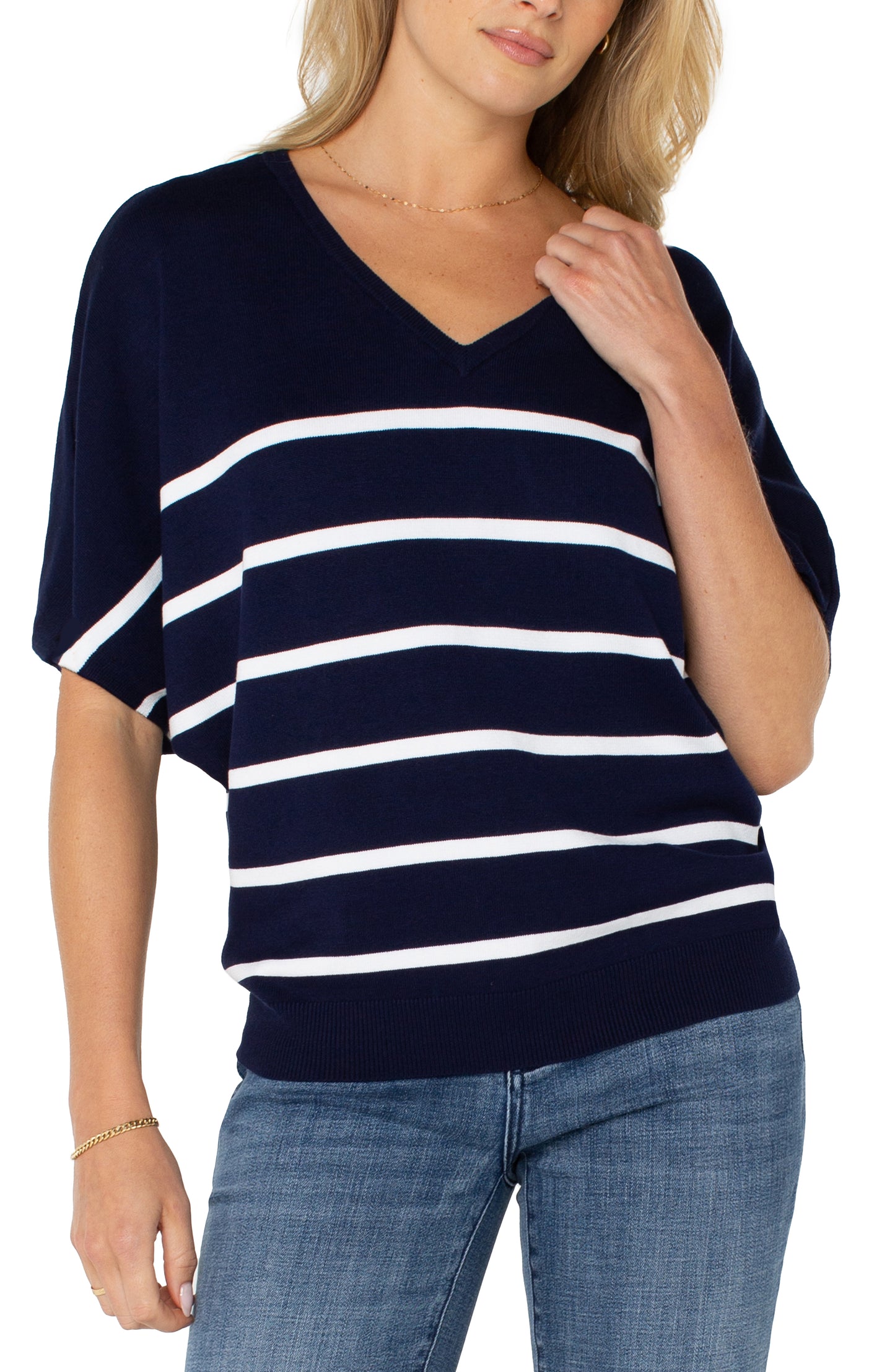 Short Sleeve Dolman V Neck Sweater