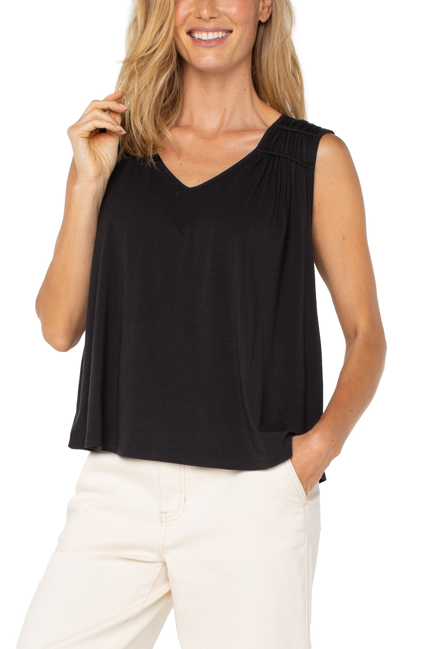 Sleeveless Shirred Shirt