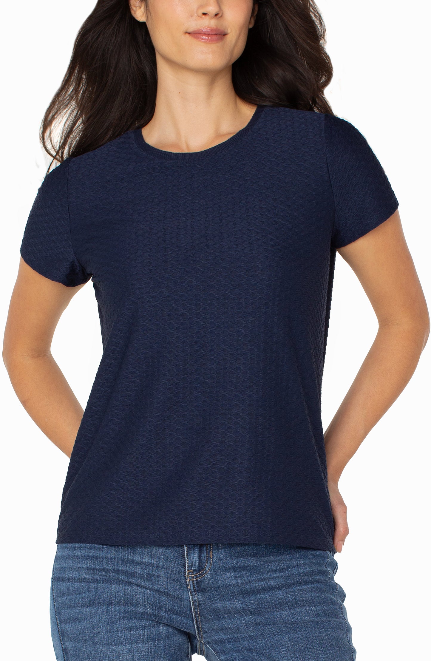 Navy Short Sleeve Crew Neck Tee w/ Rib Trim