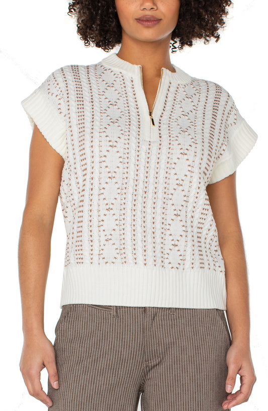 Cap sleeve dolman 1/2 zip sweater