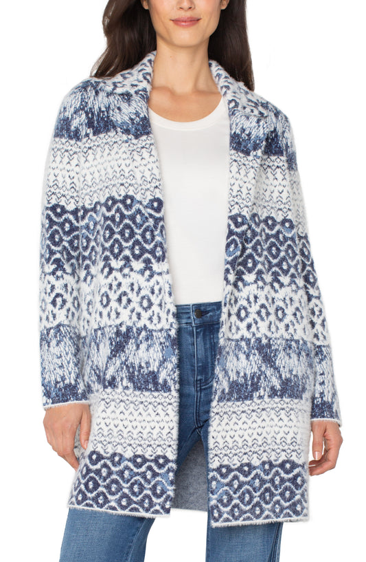 Blue and White Open Front Sweater