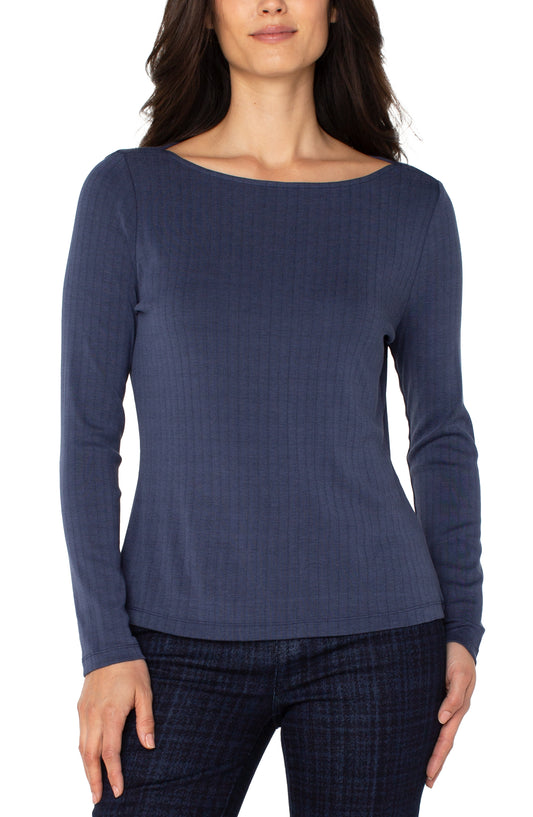 Boat Neck Long Sleeve Knit Shirt
