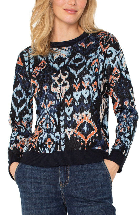 Crew Neck Dropped Shoulder Jacquard Sweater