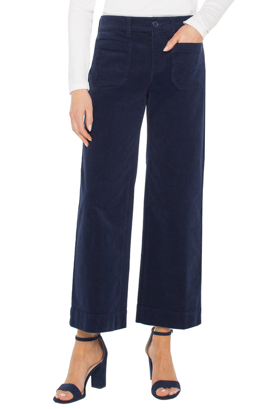 Corduroy crop wide leg w patch pockets pants
