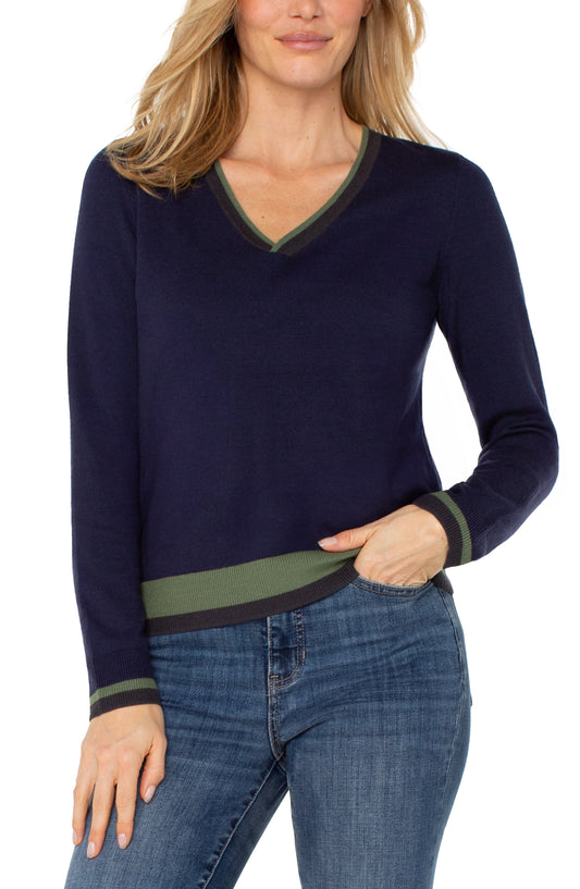 Navy Blue and Green Color Block Sweater