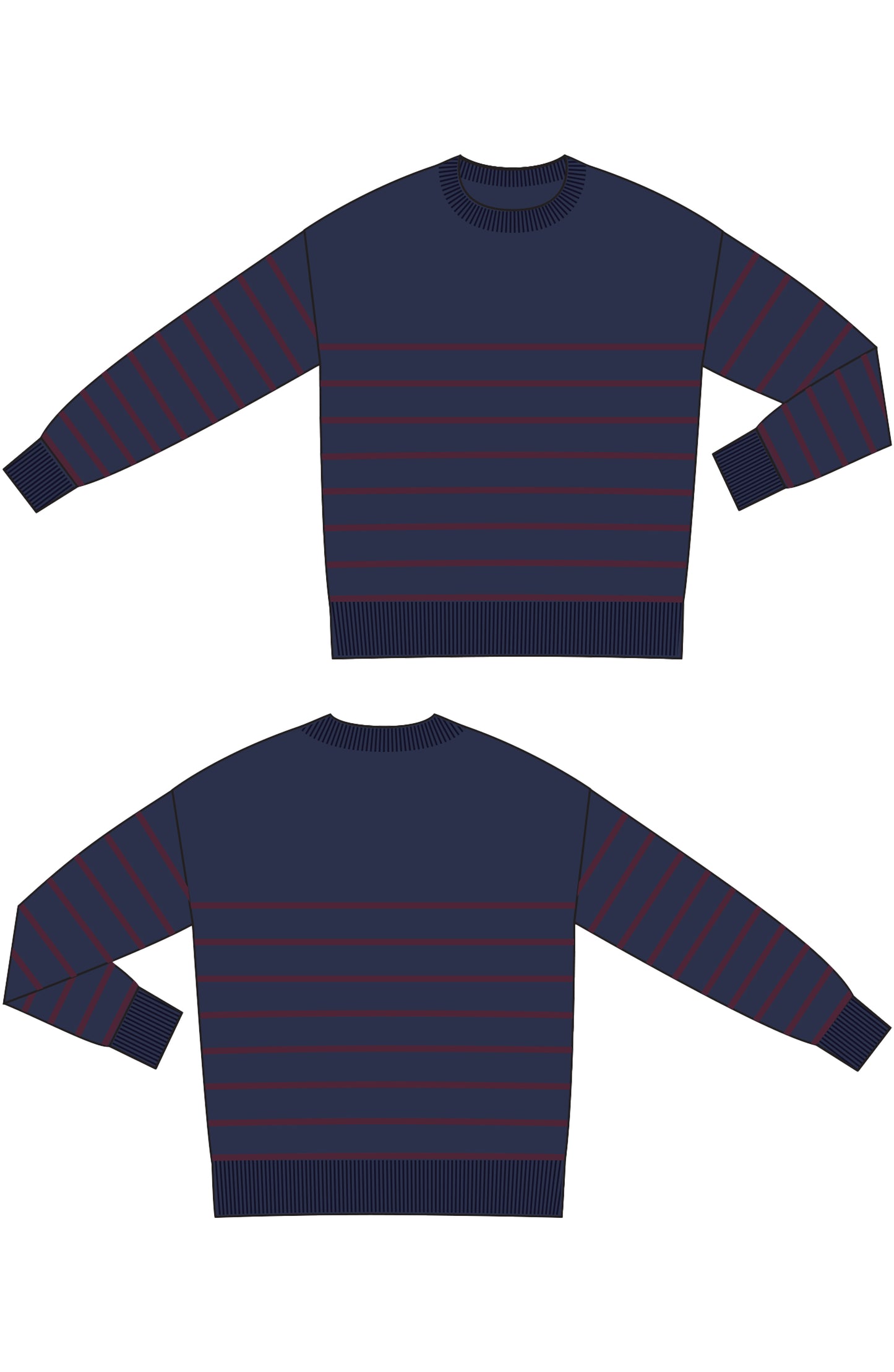 Navy and Burgundy Stripe Sweater