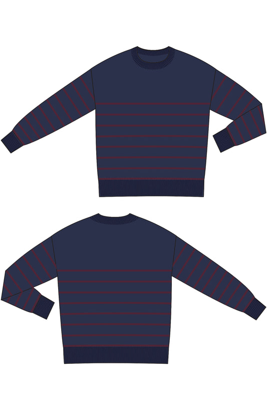 Navy and Burgundy Stripe Sweater