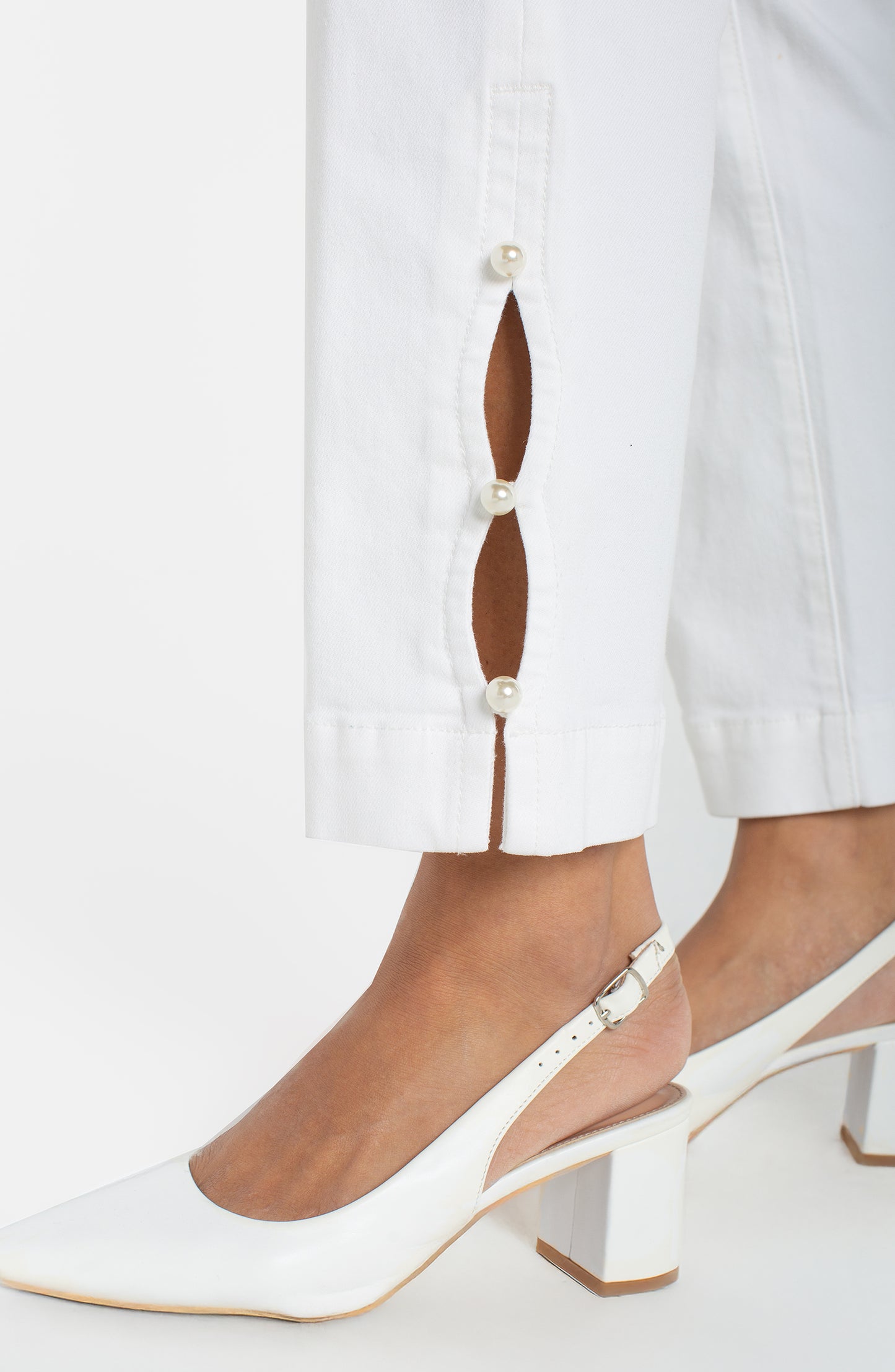 Kennedy Crop Straight Pearl Trim Jeans