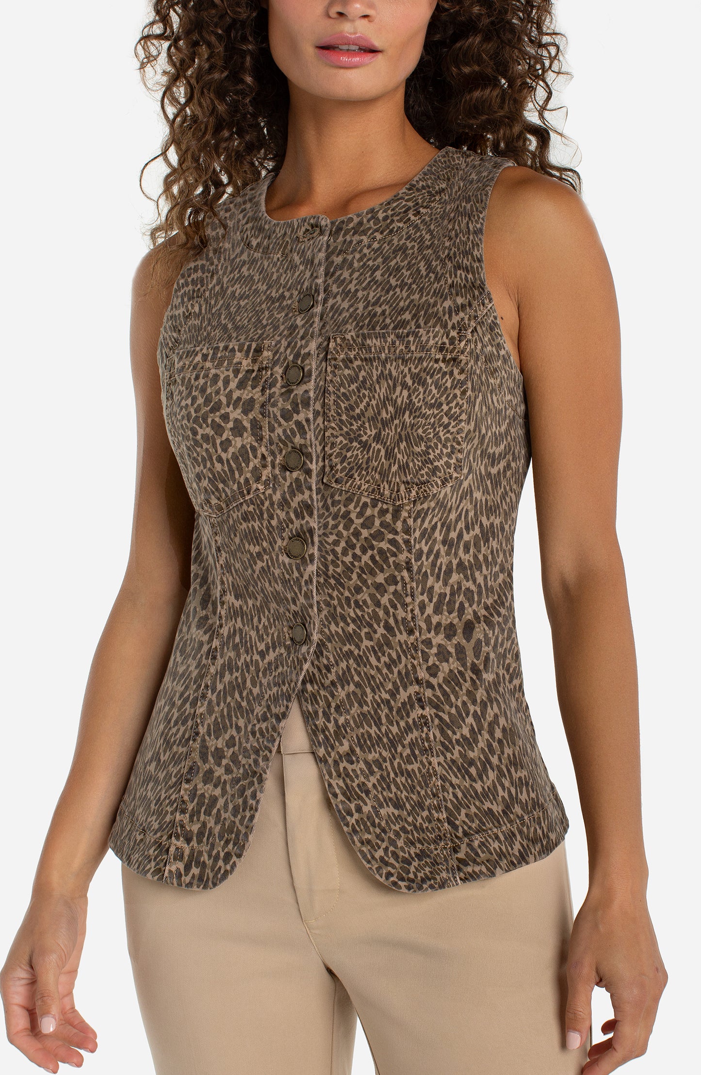 Leopard Crew Neck Split Front Vest