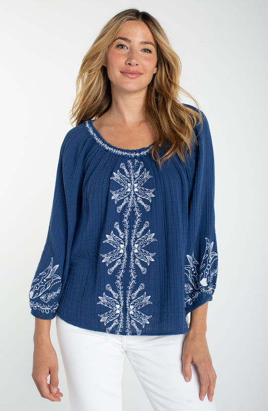 Blue and White 3/4 Sleeve Shirt
