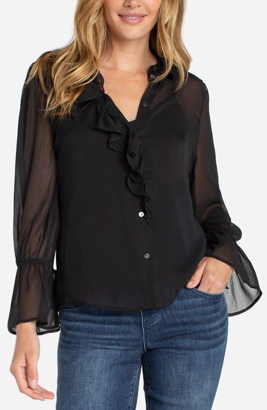 Black Ruffle Sleeve Shirt