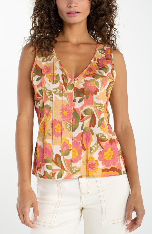 Floral Tank Top with Pintucks