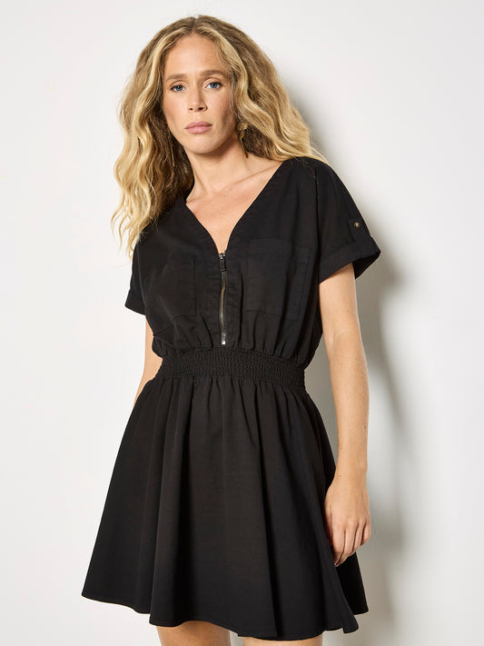 Black Zip Waist Dress