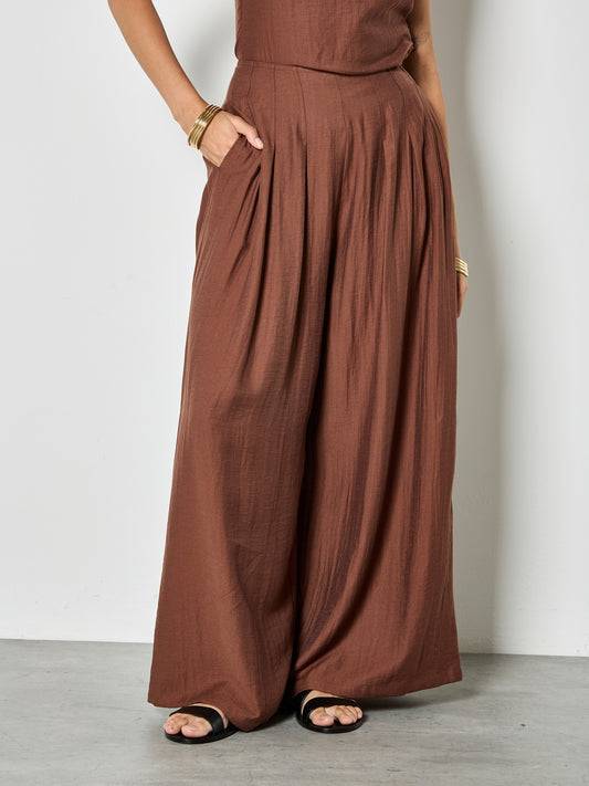 Pleat Wide Leg Twill Pant