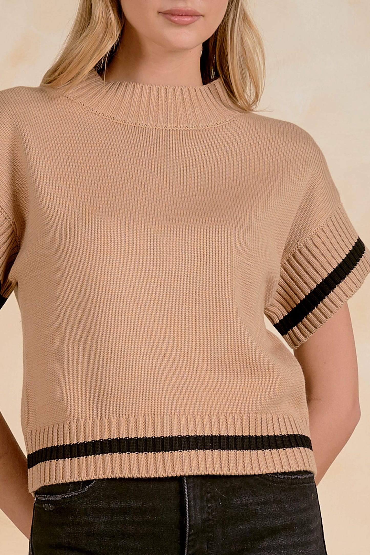 Camel Short Sleeve Sweater