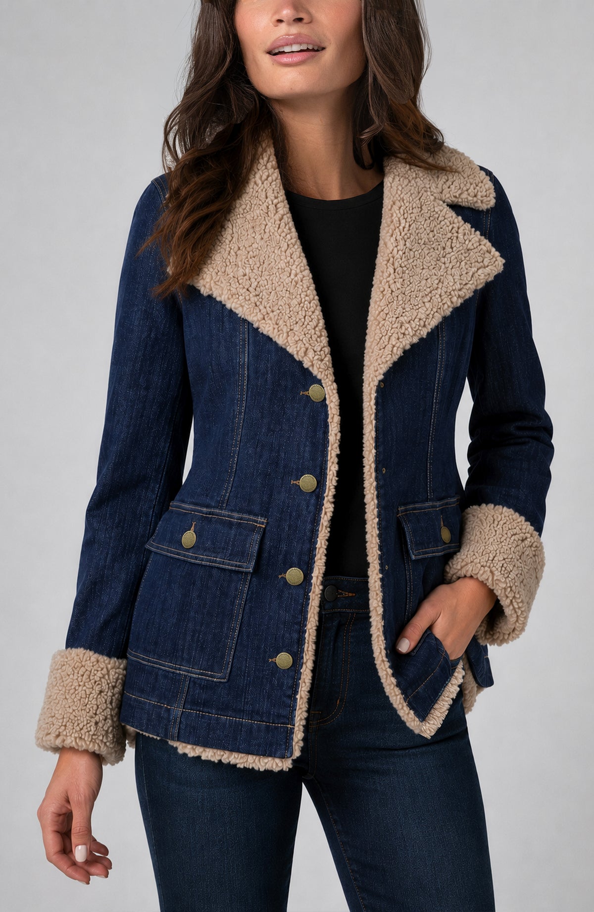Sherpa Trimmed Notch Collar Jacket