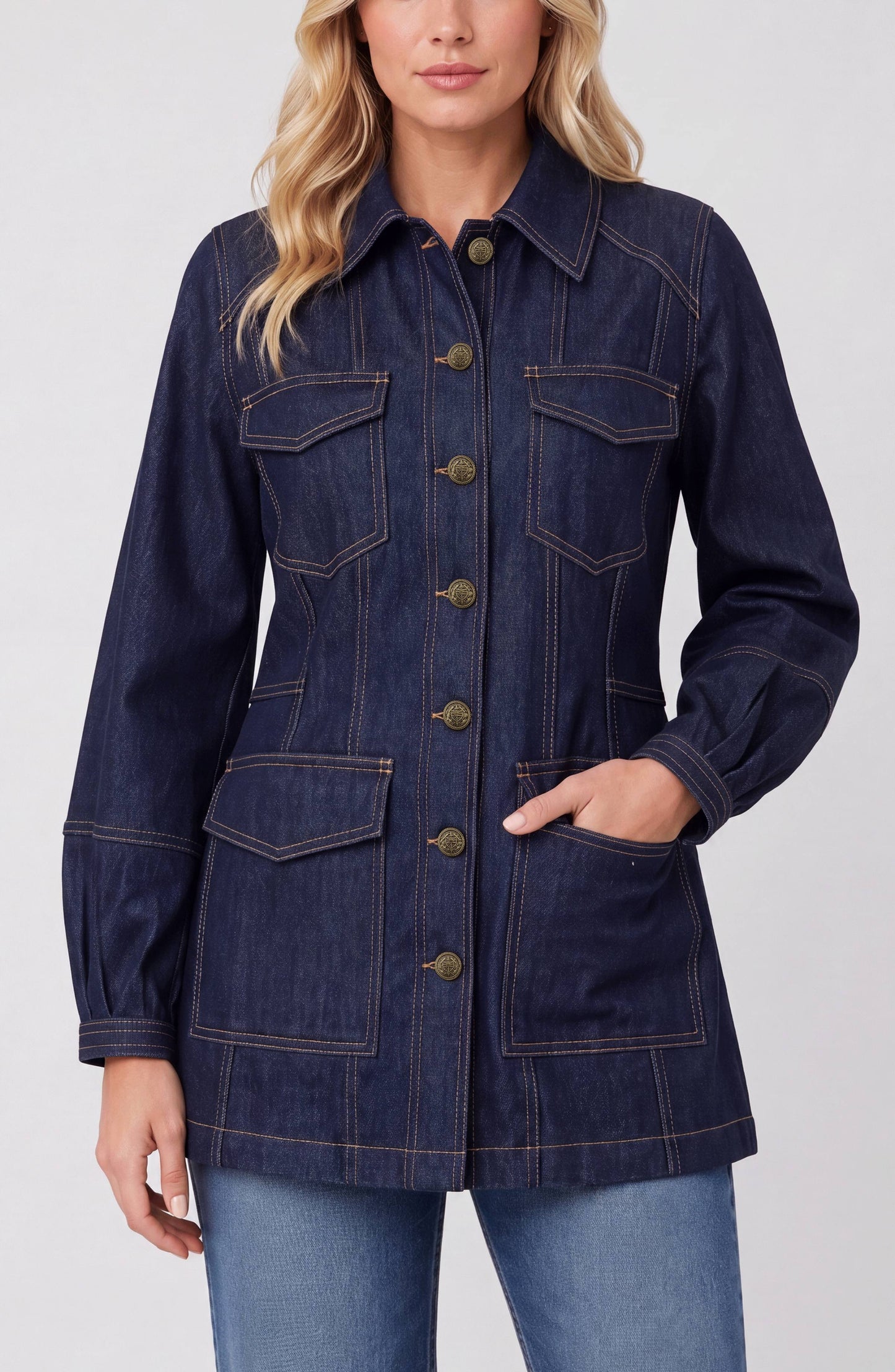 Lantern Sleeve Denim Jacket