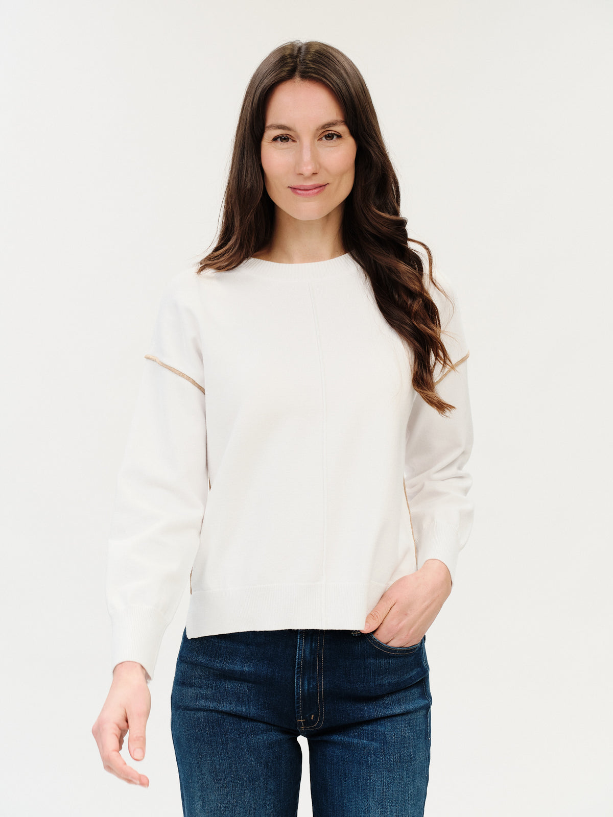 Crew Neck Sweater with Seams