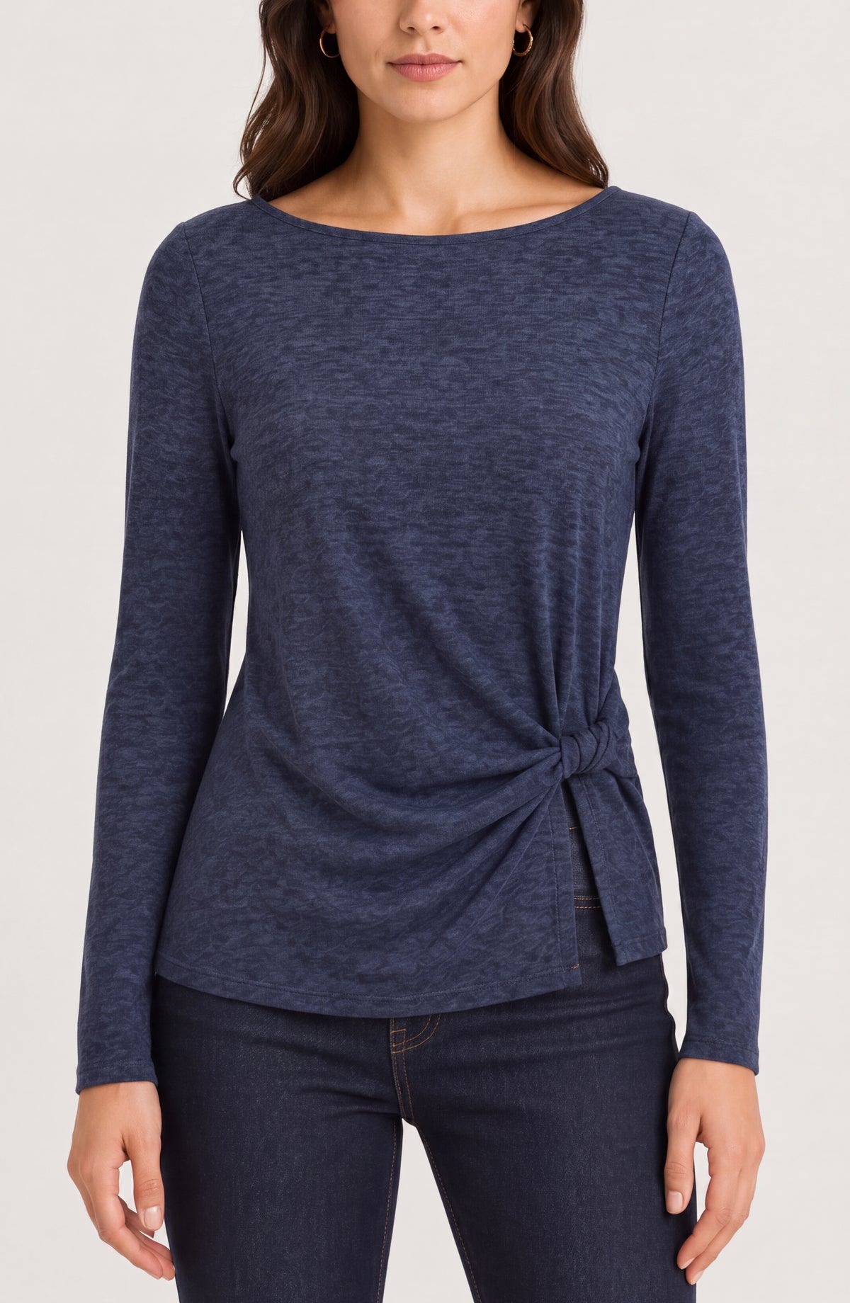 Boat Neck Knit Top Twist Detail