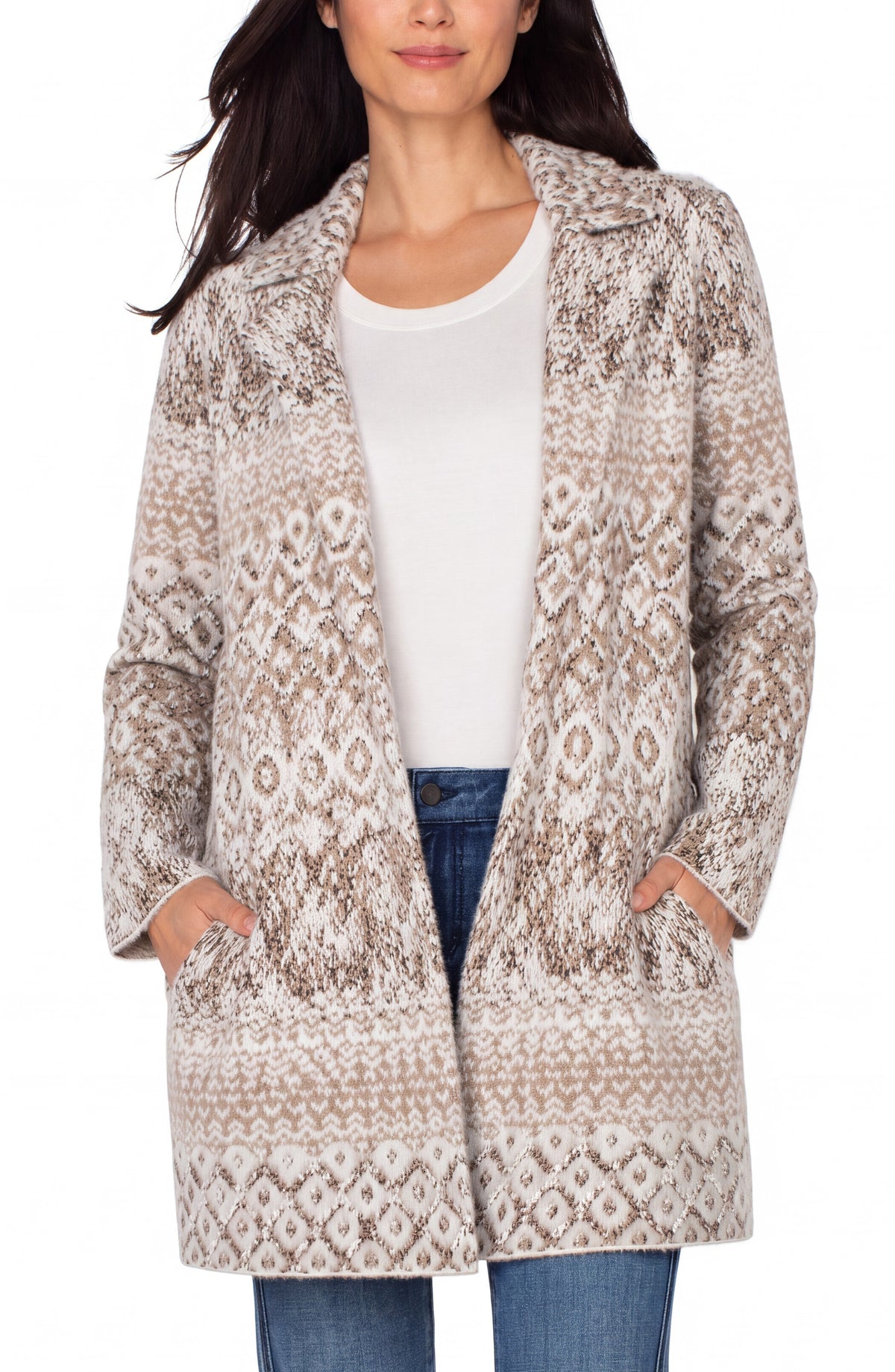 Beige Open Front Sweater