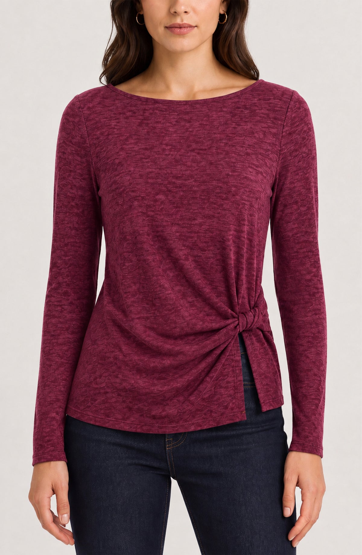 Cranberry Boat Neck Knit Top with Twist Shirt