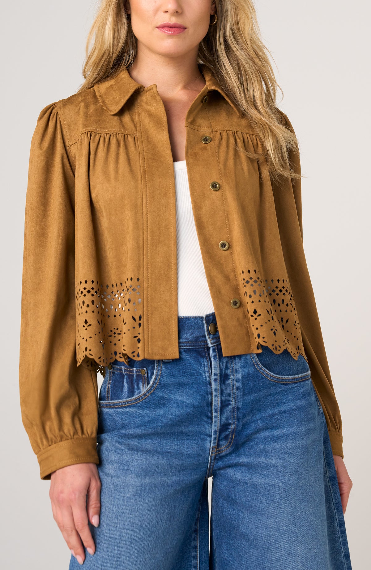 Puff Sleeve Jacket Laser Cut Hem