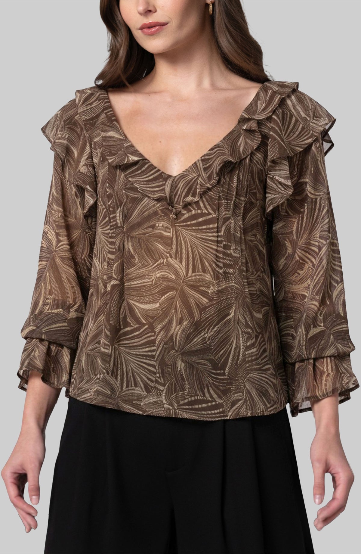 Double Ruffle vneck Blouse
