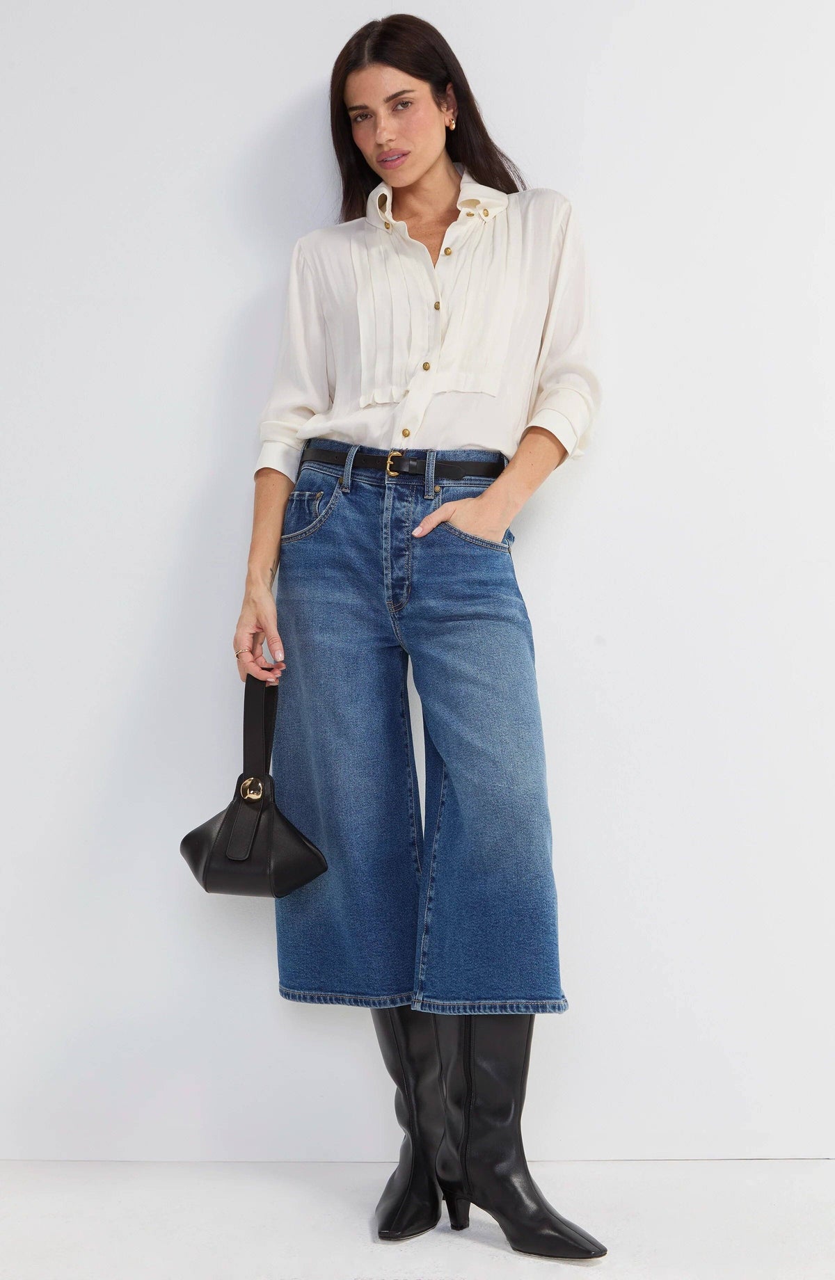 Tuxedo Top w High Collar Shirt