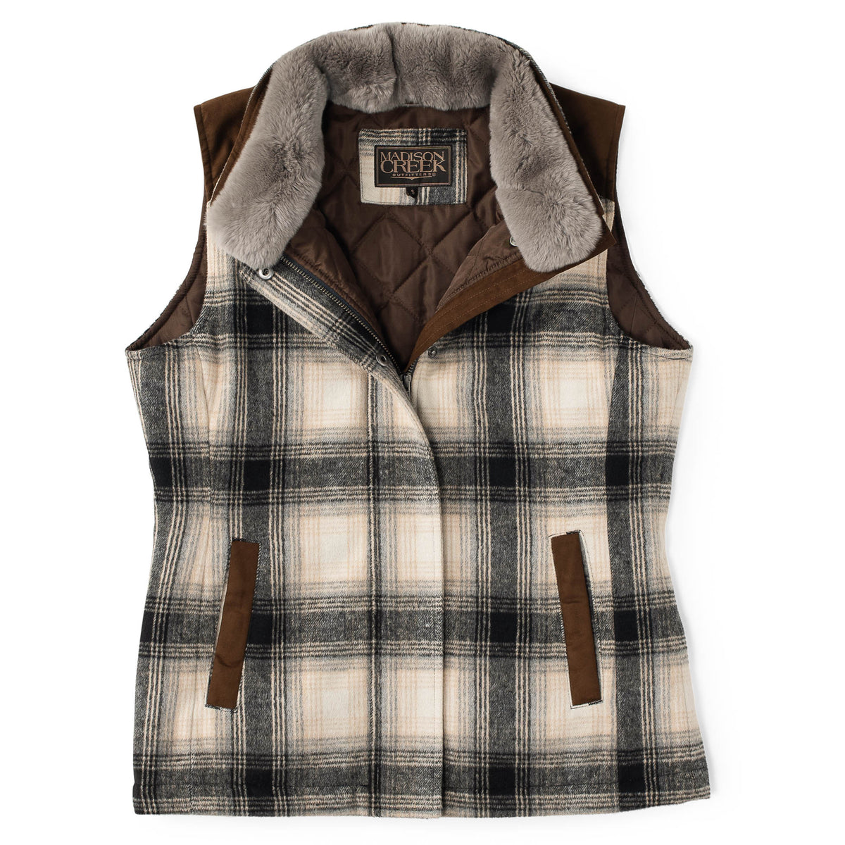 Wool Blend Vest with Rabbit Fur Collar
