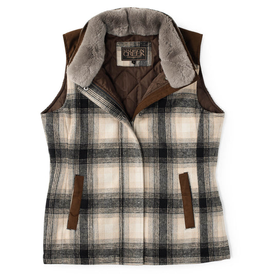 Wool Blend Vest with Rabbit Fur Collar