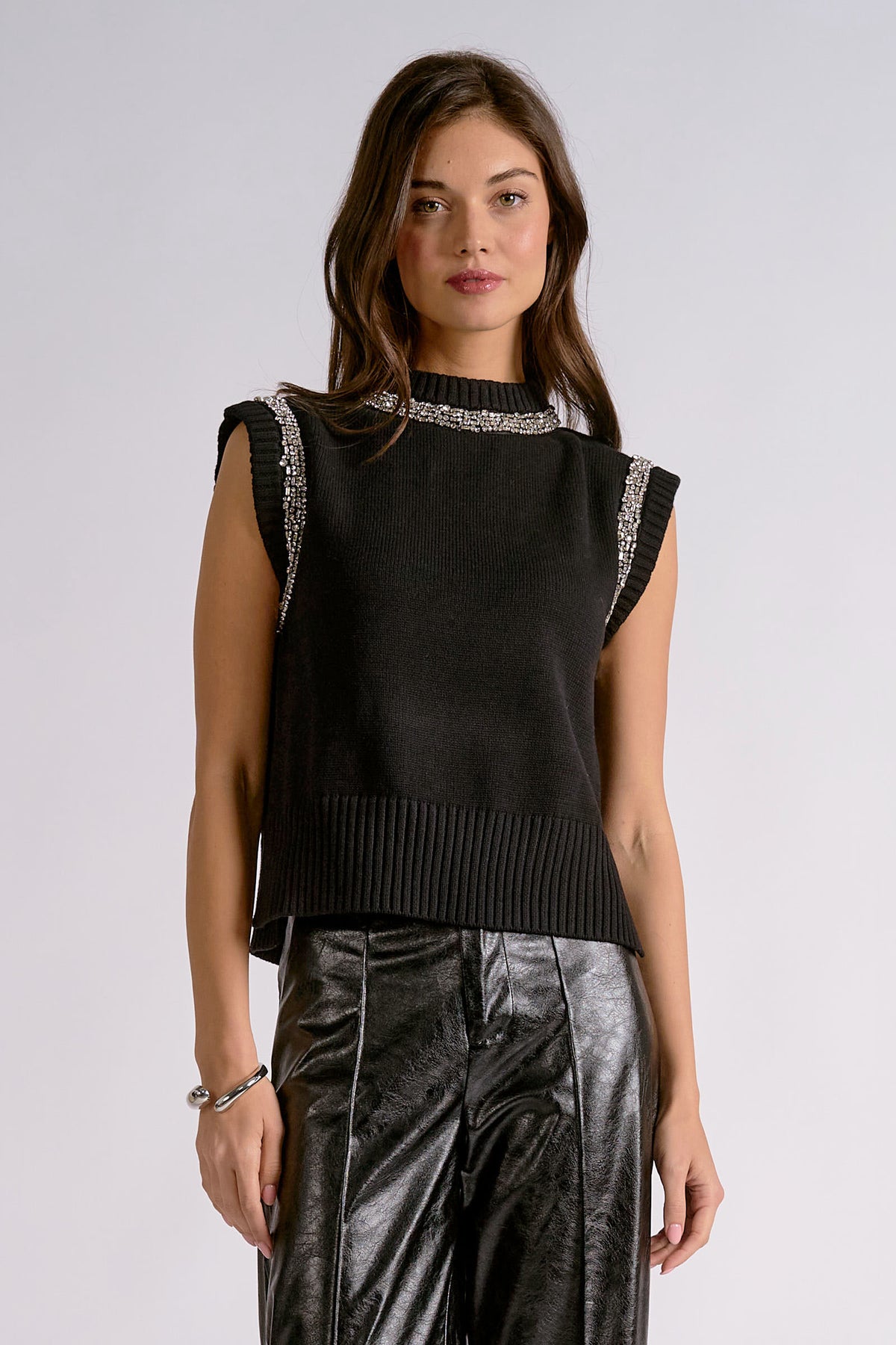 Sleeveless Sweater with Rhinestones
