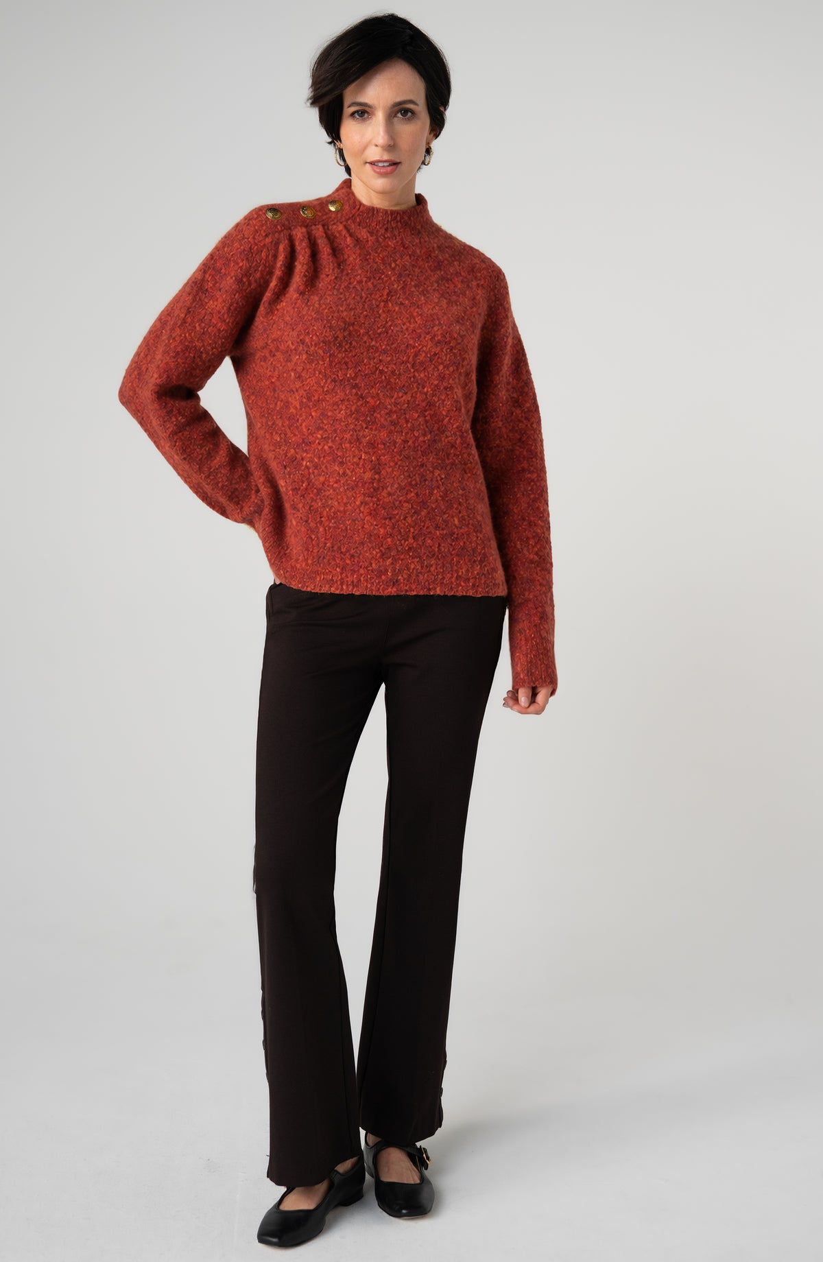 Mock Neck Sweater with Buttons