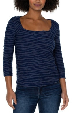 Navy Square Neck 3/4 sleeve knit top