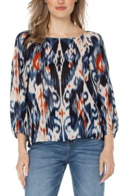 3/4 puff sleeve square neck woven top