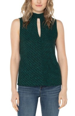 Mock neck miter front sleeveless knit top