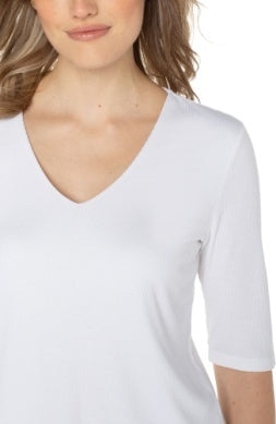 Double layer v neck 1/2 sleeve rib knit top