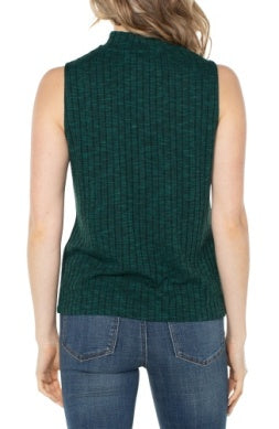 Mock neck miter front sleeveless knit top