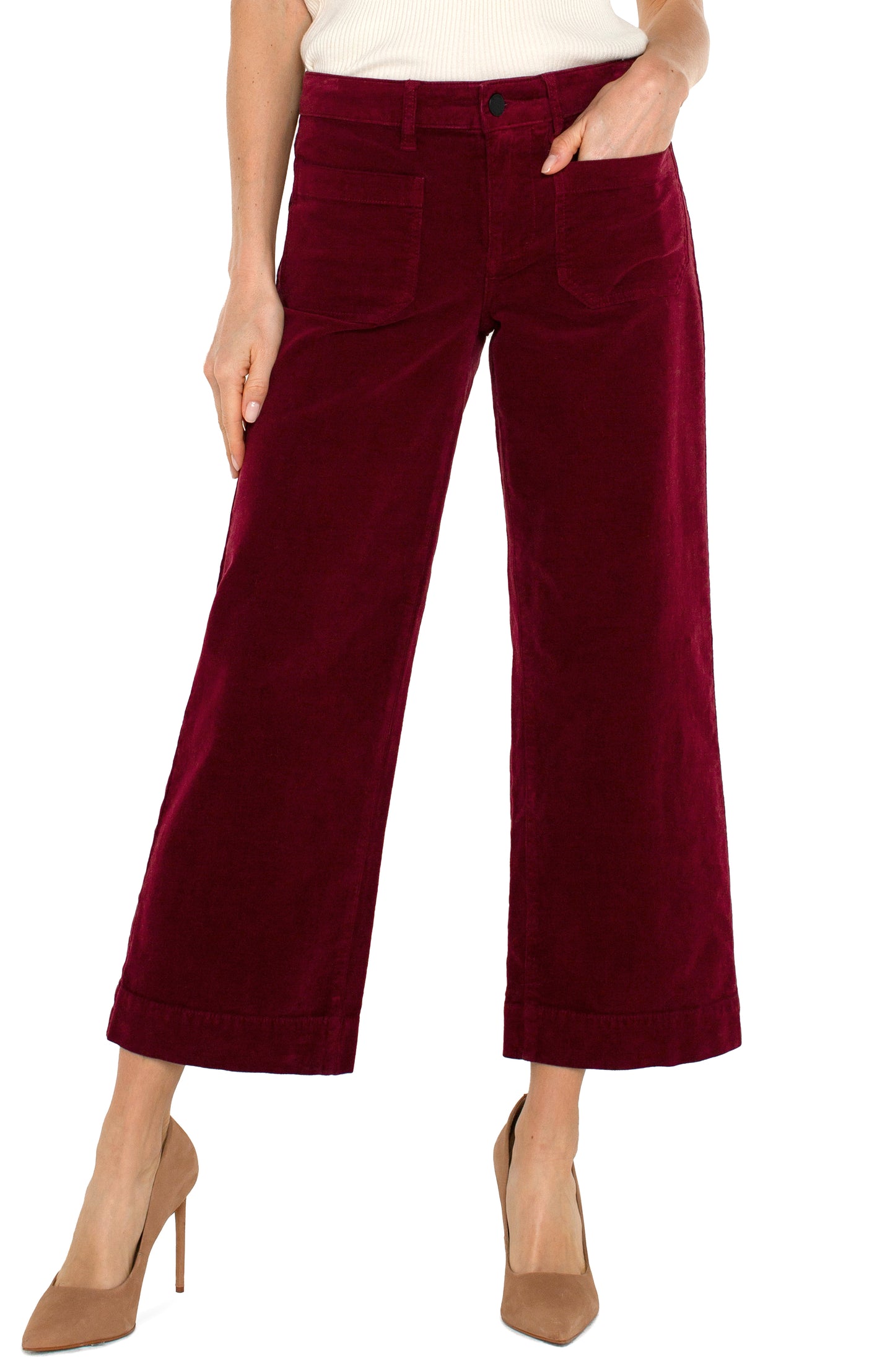 Corduroy crop wide leg w patch pockets