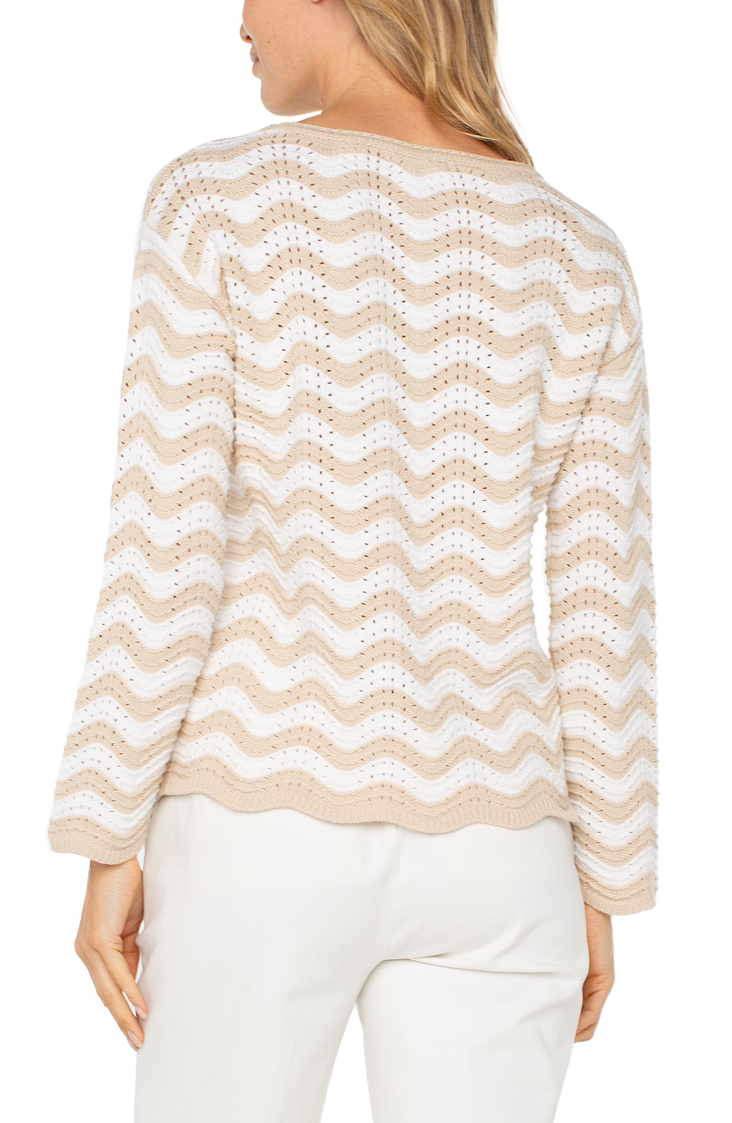 Boat neck scallop hem sweater